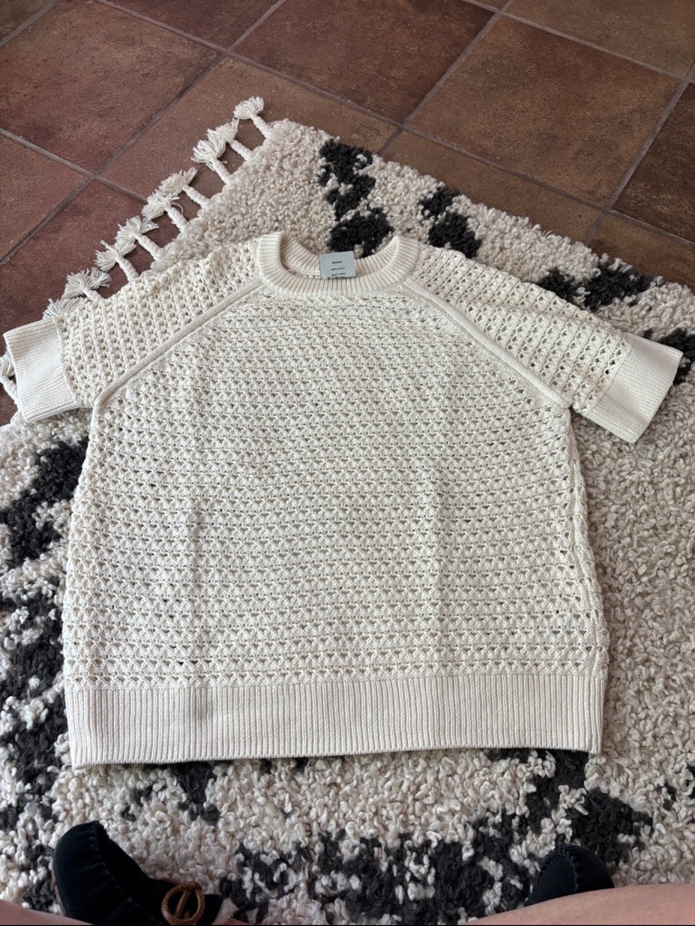 Varley Cream Open-Weave Crochet Crewneck